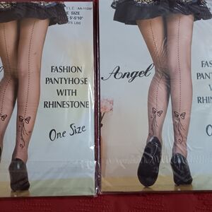 Angel Rhinestone Bow Pantyhose